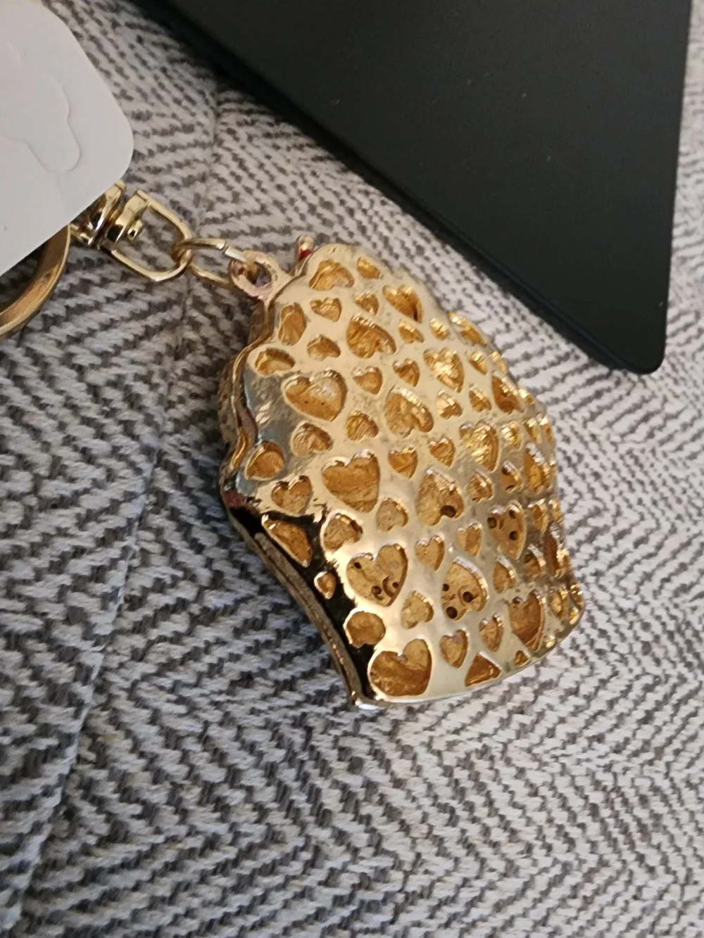 Gold-tone Cupcake Keychain with Pink and White Accents